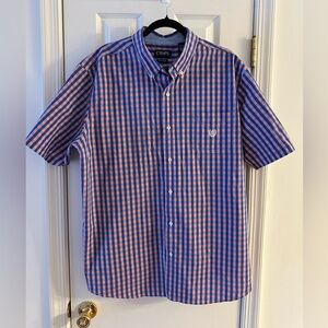 Chaps Men's Blue and Orange Plaid Shirt XXL